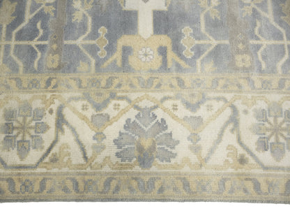 Muted Gray Floral Oushak Oriental Rug Handmade