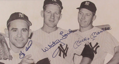 Mickey Mantle/Whitey Ford/Yogi Berra Signed Advertisement Framed Psa 193276