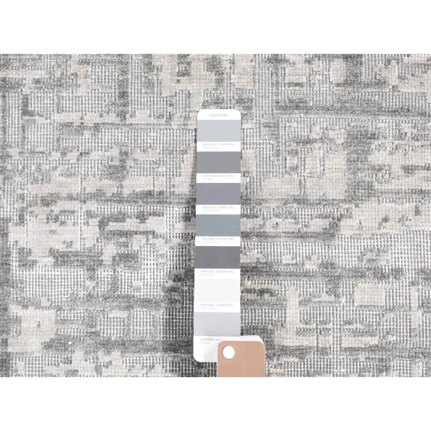 9'2"X12'3" Gray The Matrix Design Silk And Wool Hand Knotted Rug