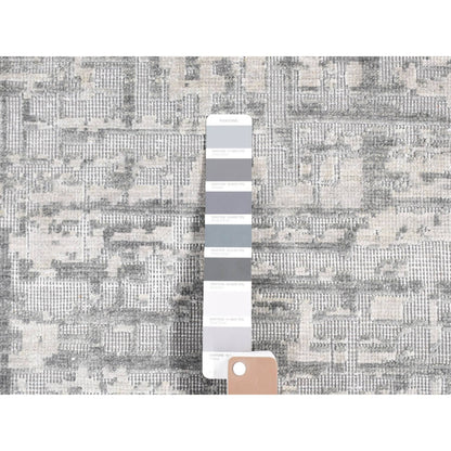 9'2"X12'3" Gray The Matrix Design Silk And Wool Hand Knotted Rug
