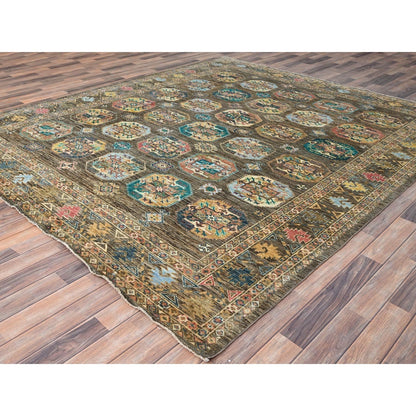 8'5"X10' Covert Green Kazak Dense Weave Tribal Medallion Oriental Rug