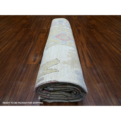 8'X9'9" Ivory Afghan Angora Oushak 100% Wool Hand Knotted Oriental Rug