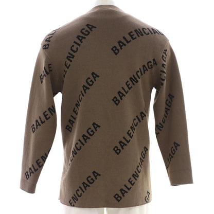 Balenciaga All Over Logo Cardigan Cotton And Wool Blend