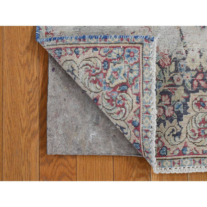 Blue Karman Hand Worn Wool Square Old Rug 1'8"x1'8".