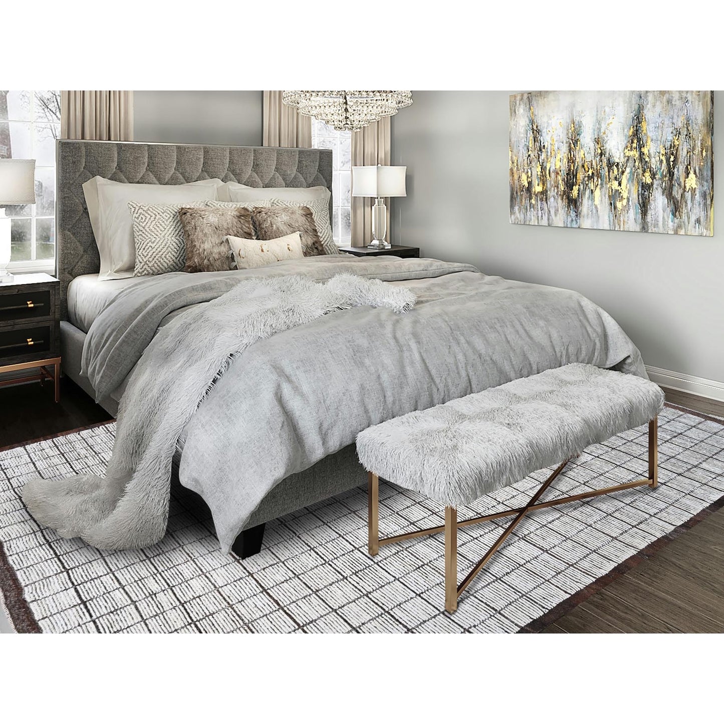 9'6"X11'8" White Moroccan Weave With Box Design 100% Wool Hand Knotted Rug