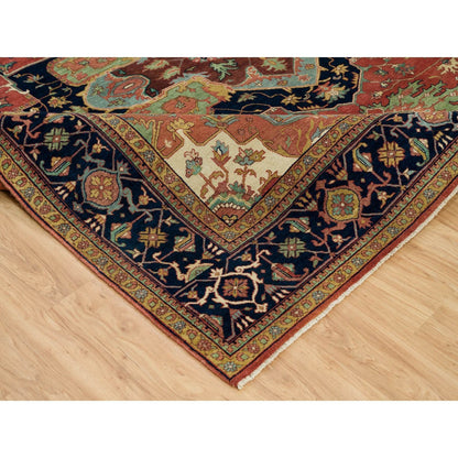10'X10' Fire Brick Red Wool Antiqued Fine Heris Hand Knotted Square Rug
