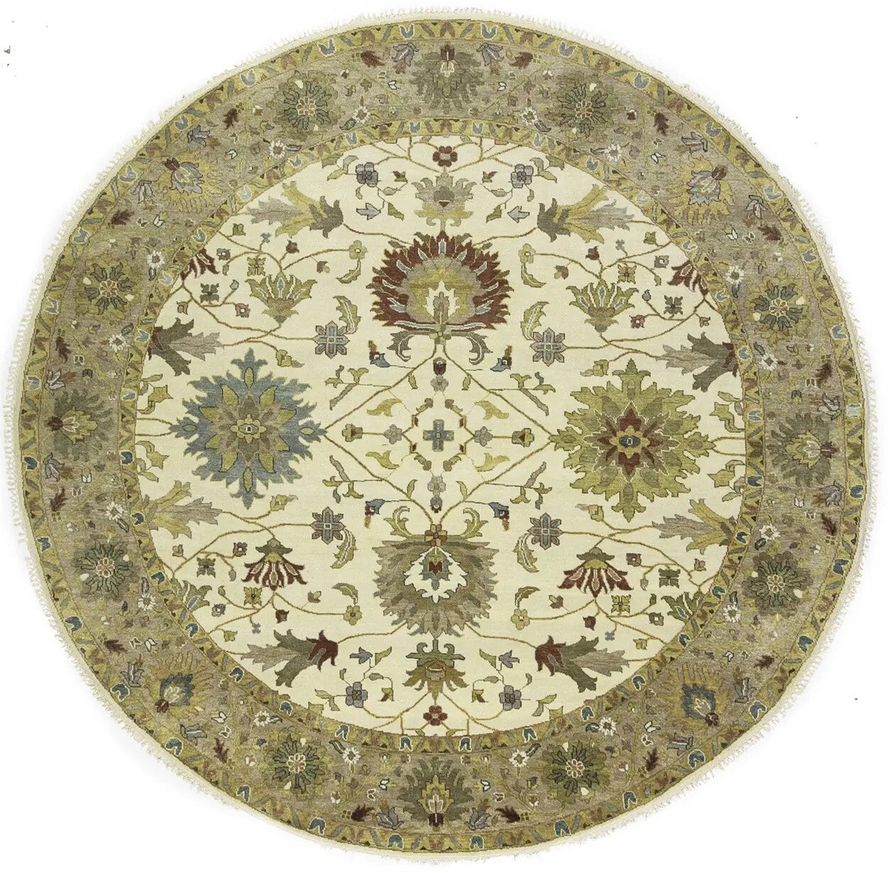 Hand-Knotted Cream Round Oushak Chobi Oriental