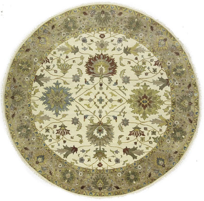 Hand-Knotted Cream Round Oushak Chobi Oriental