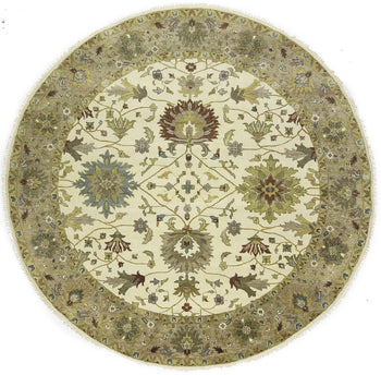 Hand-Knotted Cream Round Oushak Chobi Oriental