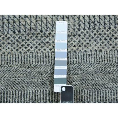 10'X10' Trout Gray Hand Knotted Modern Grass Design Undyed Wool Round Rug