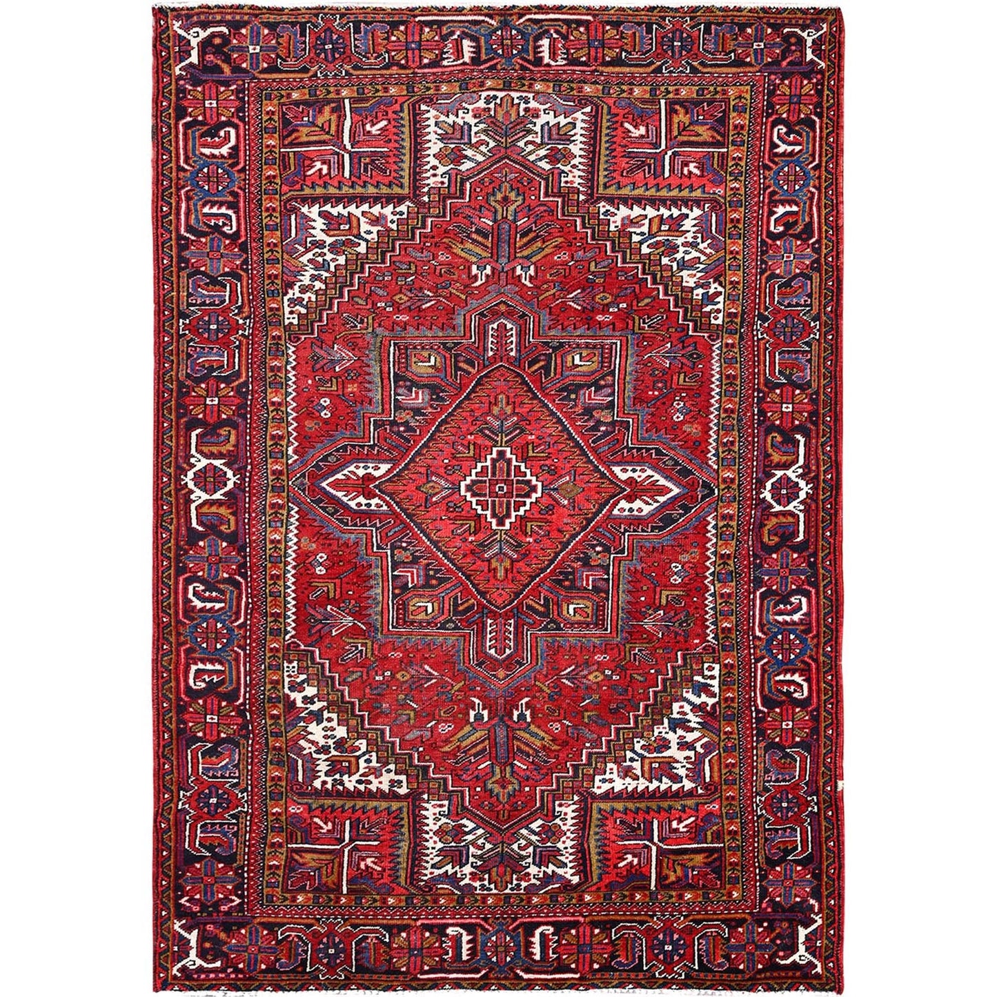 7'8"X11' Carmine Red Vintage Zoroastrian Heris Pure Wool Hand Knotted Rug