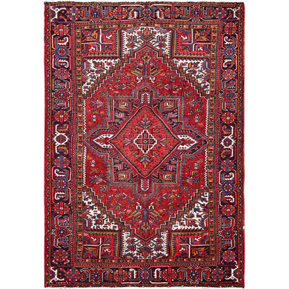 7'8"X11' Carmine Red Vintage Zoroastrian Heris Pure Wool Hand Knotted Rug
