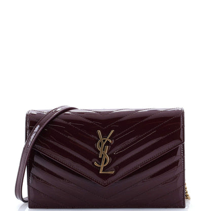 Saint Laurent Classic Monogram Wallet On Chain Matelasse Chevron Patent Small
