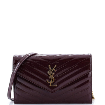 Saint Laurent Classic Monogram Wallet On Chain Matelasse Chevron Patent Small