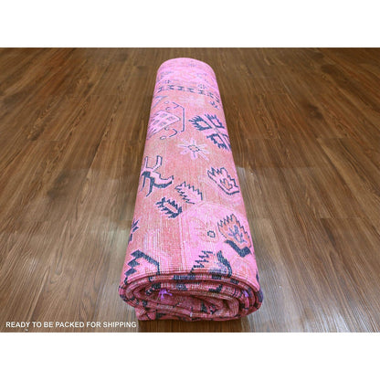 7'10"X9'7" Pink Overdyed Kazak Medallions Design Wool Hand Knotted Rug