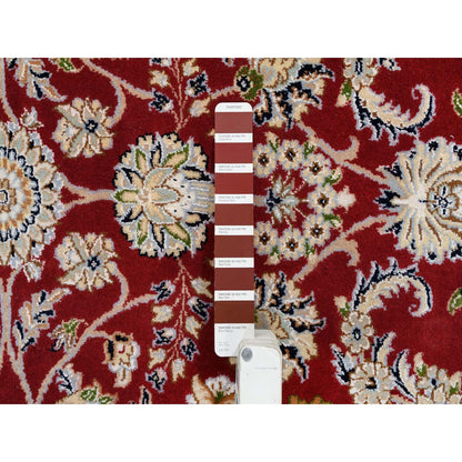 6'X8'10" Cherry Red Nain Flower Design 250 Kpsi Wool Hand Knotted Rug