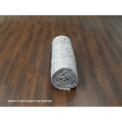 9'X11'9" Chrome Soft Wool Hand Knotted Oushak Supple Oriental Rug