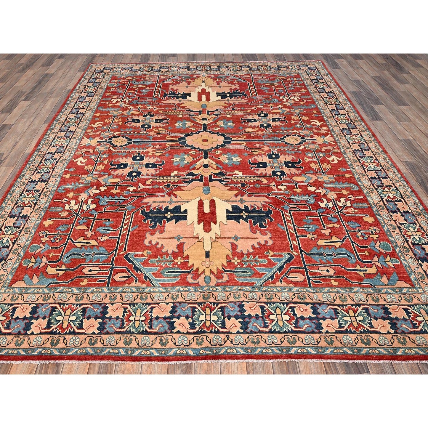 7'10"X9'7" Red Afghan Peshawar Heris All Over Design Hand Knotted Wool Rug