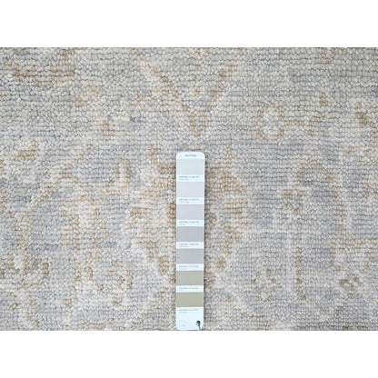 2'5"X8'4" Oyster Gray Oushak Design Hand Knotted Pure Wool Runner Rug