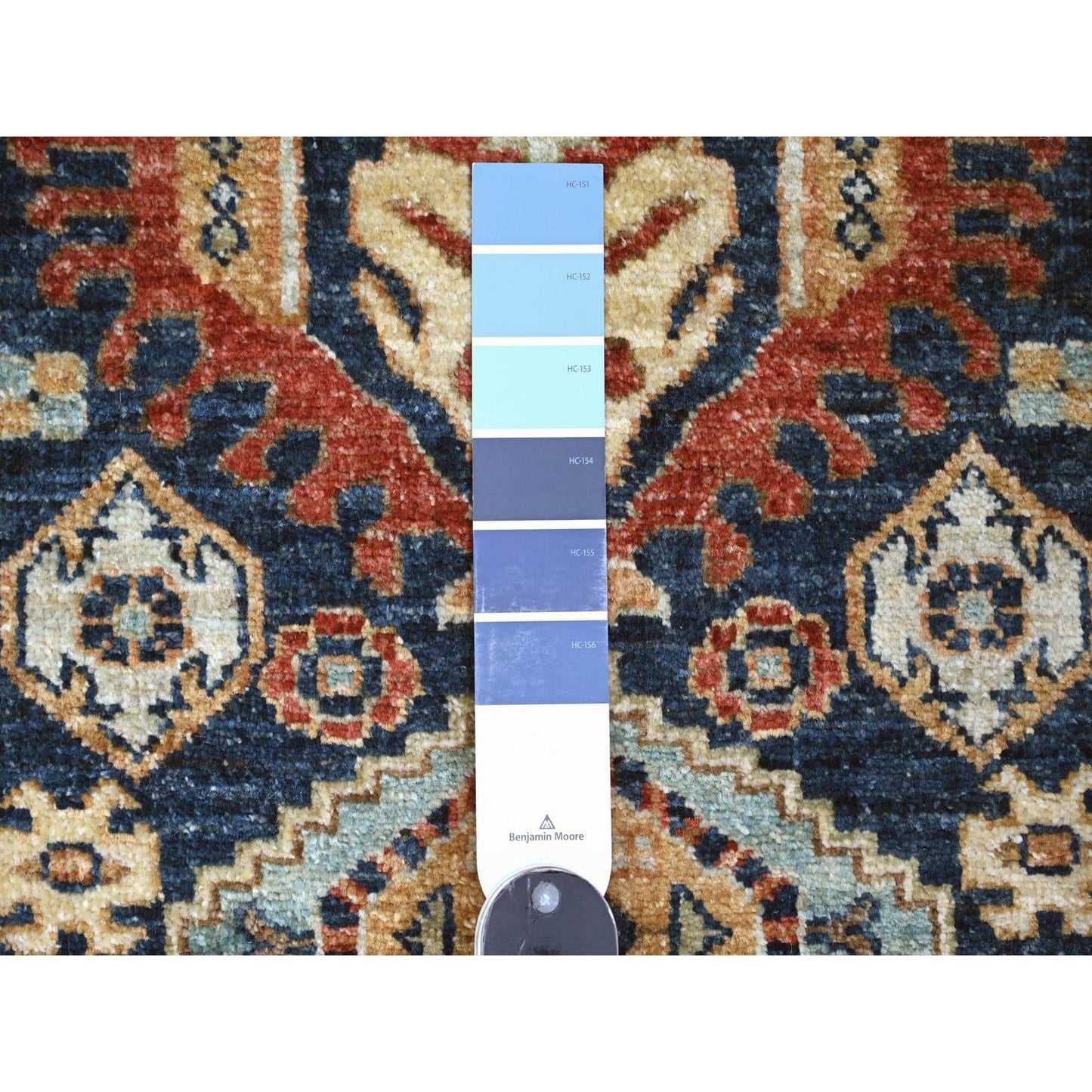 2'7"X8' Yale Blue Peshawar Karjihooz Design Wool Hand Knotted Runner Rug