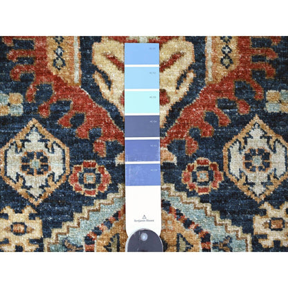 2'7"X8' Yale Blue Peshawar Karjihooz Design Wool Hand Knotted Runner Rug