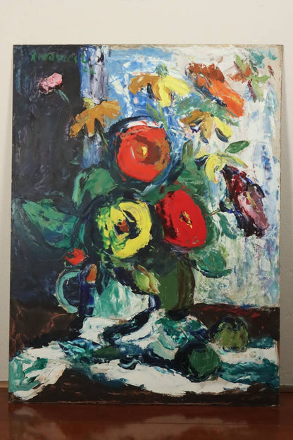 Laszlo Ridovics Hungarian Fauvist Large Oil Painting "Flowers" Signed Framed