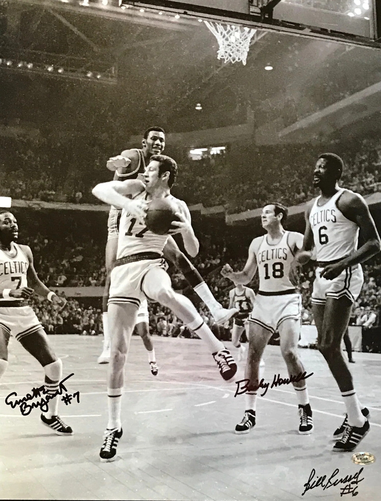 Bill Russell Bailey Howell & Emmette Bryant Autographed 16X20 Basketball Photo