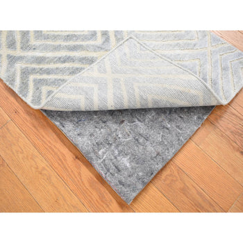 2'X3' Gray Modern Design Silk With Textured Wool Hand Knotted Mat Rug