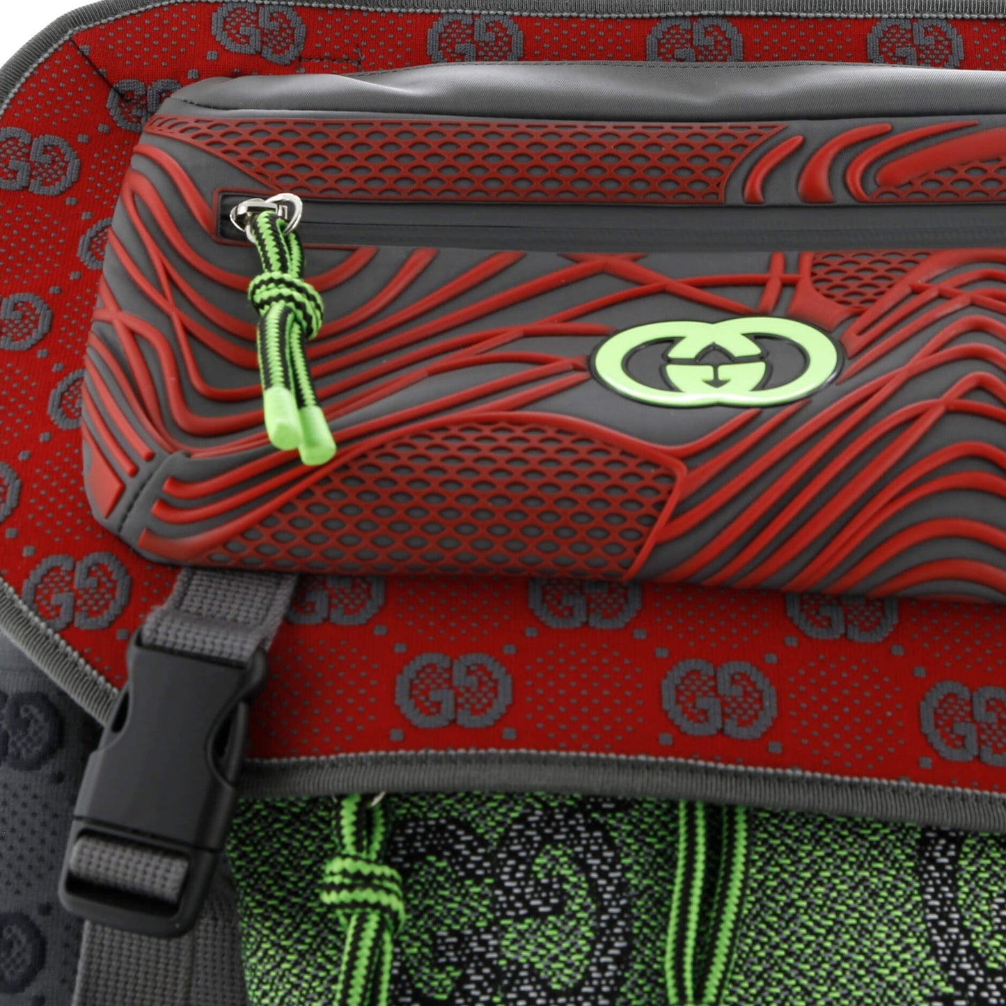 Gucci Panelled Double Buckle Backpack Gg Jacquard Nylon And Rubber Large