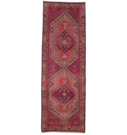 Oriental runner rug geometric tribal style carpet handmade vintage wool 4x11