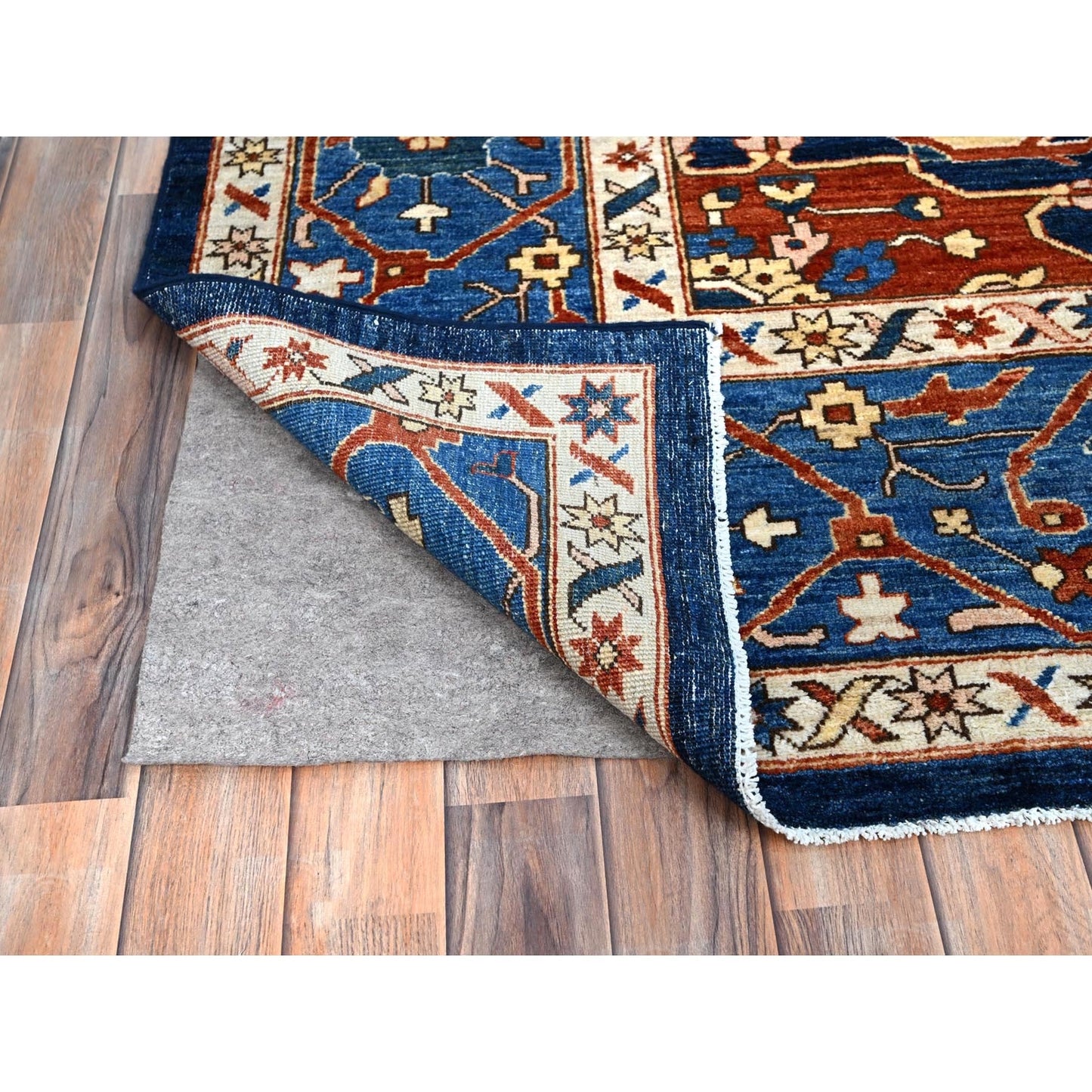 9'2"X11'8" Blue Hand Knotted Afghan Peshawar Seerape Heris Oriental Rug