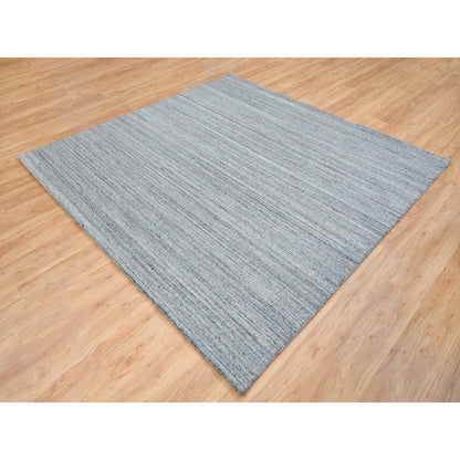 8'1"X8'1" Gray Wool Hand Loomed Modern Striae Design Square Oriental Rug