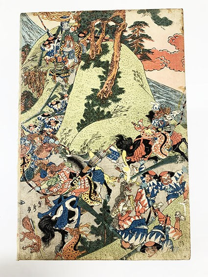 Woodblock warrior art triptych sadahide original utagawa japanese musha