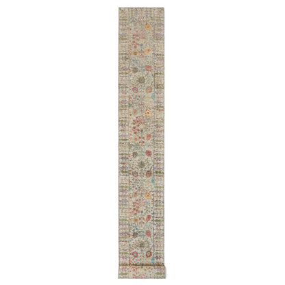 2'6"X25'10" Beige Hand Knotted Directional Silk And Wool Xl Runner Rug