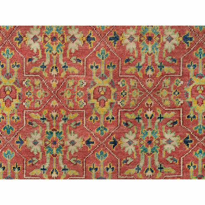 14'X16'5" Red Pure Wool Hand Knotted Antiqued Oushak Design Oversized Rug