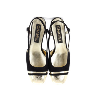 Chanel Women'S Metallic Cc Cap Toe Slingback Pumps Suede