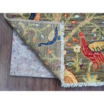 2'X3' Gray Hand Knotted Afghan Peshawar Birds Design Wool Mat Sample Rug