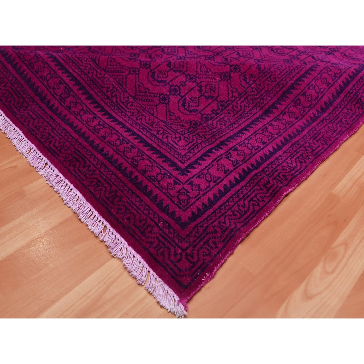 8'X9'7" Overdyed Pink 100% Cotton Hand Knotted Agra Design Rug