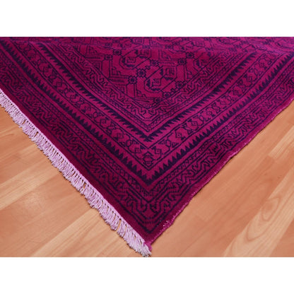 8'X9'7" Overdyed Pink 100% Cotton Hand Knotted Agra Design Rug