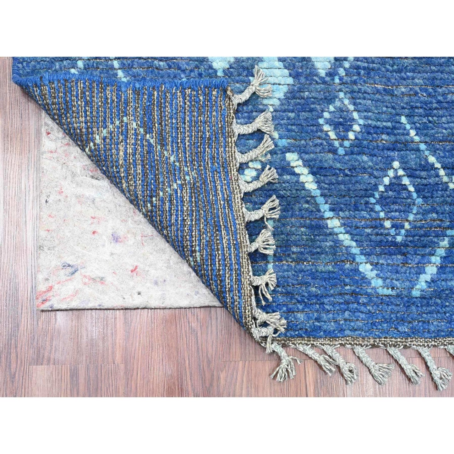 2'10"X10'3" Blue Geometric Moroccan Weave Wool Hand Knotted Runner Rug