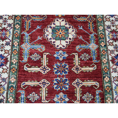 3'5"X19'3" Red Super Kazak Geometric Design Hand-Knotted Xl Runner Rug