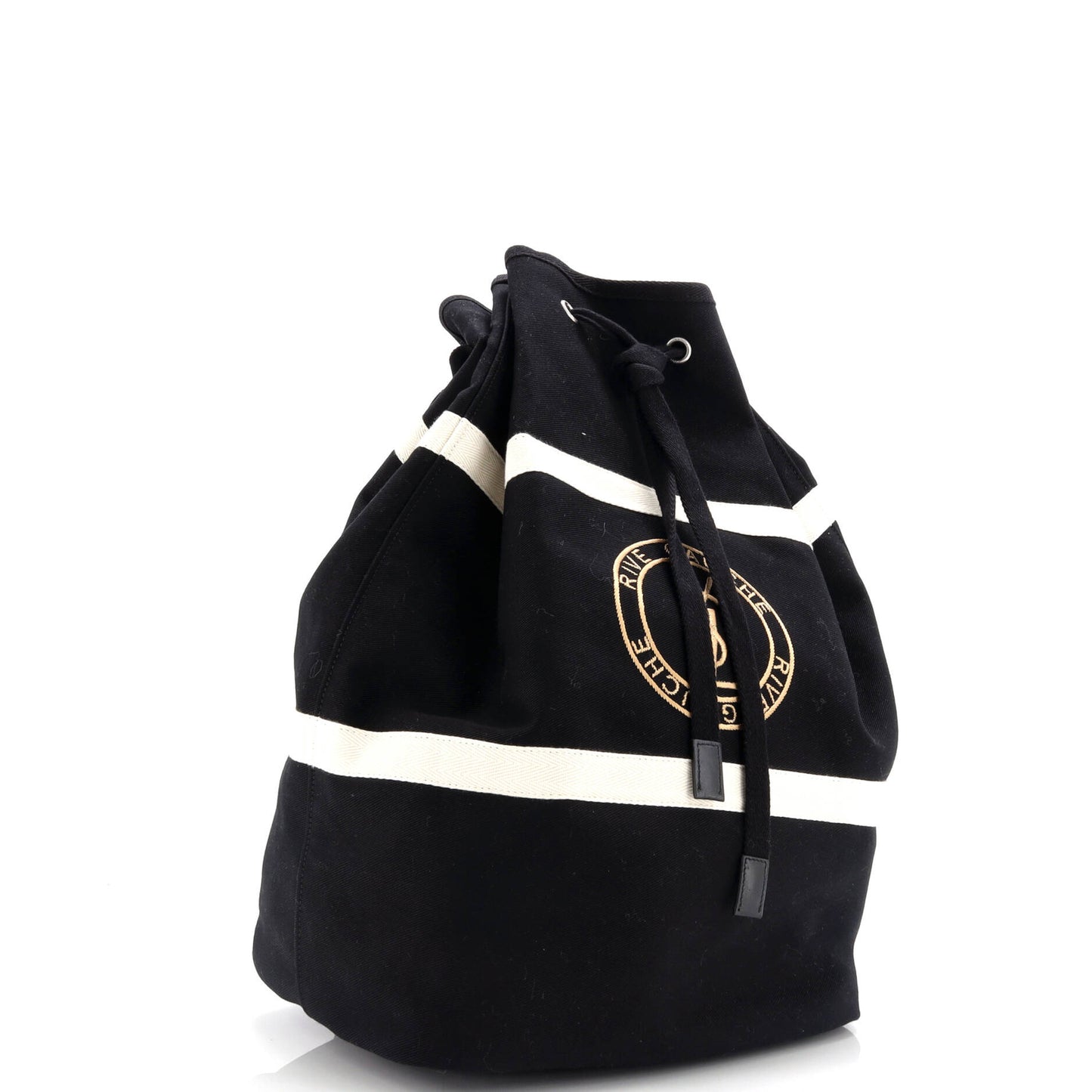 Saint Laurent Rive Gauche Drawstring Sling Bag Embroidered Canvas