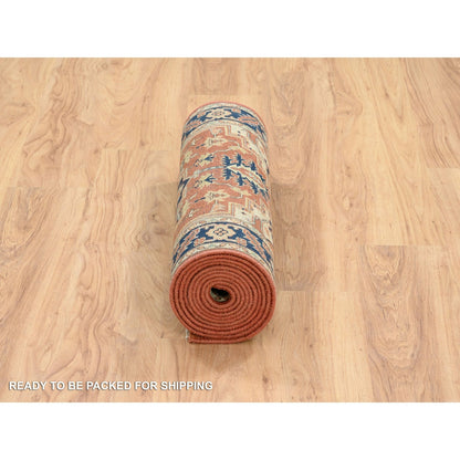 Rug 2'6"x12'2" Red Antiqued Heris Re-Creation Wool Hand Knotted Runner