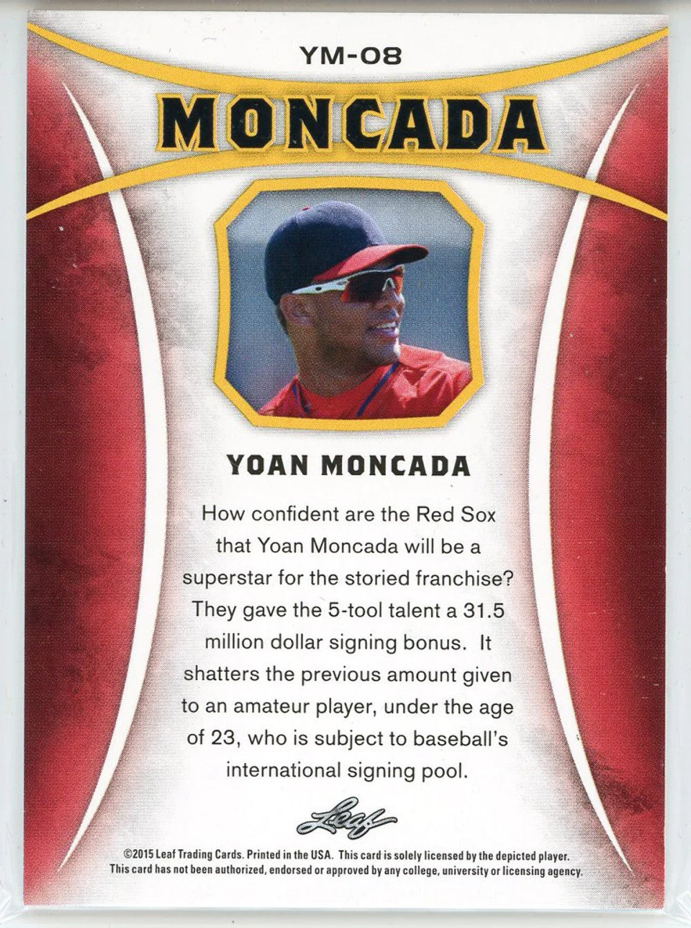 Yoan Moncada 2015 Leaf Red Rookie Card #Ym-08