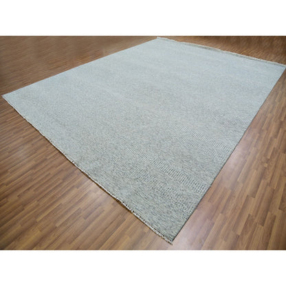 11'1"X15' Chrome Gray Modern Grass Design Natural Wool Hand Knotted Rug