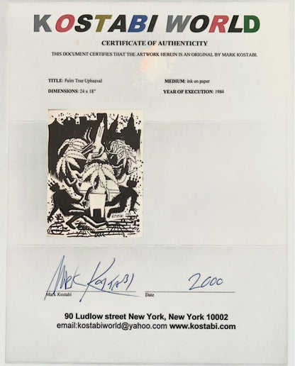 Mark Kostabi 1984 Original Painting Drawing Black Ink On Paper Signed Coa