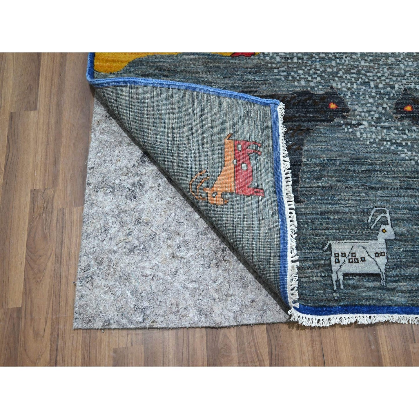 9'X12' Gray Pictorial With Tree And Animals Design Hand Knotted Wool Rug