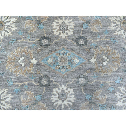 12'X12' Hand Knotted Soft Wool Fine Peshawar Silver Gray Round Rug