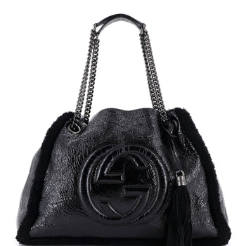Gucci Soho Chain Strap Shoulder Bag Patent And Shearling Medium