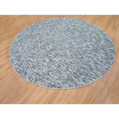 12'X12' Blue Modern Striae Design Pure Wool Hand Loomed Round Rug